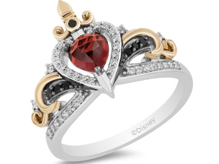 Enchanted Disney Fine Jewelry 10K Yellow Gold and Sterling Silver with 1 5 CTTW Diamond and Red Garnet Evil Queen Ring Discount