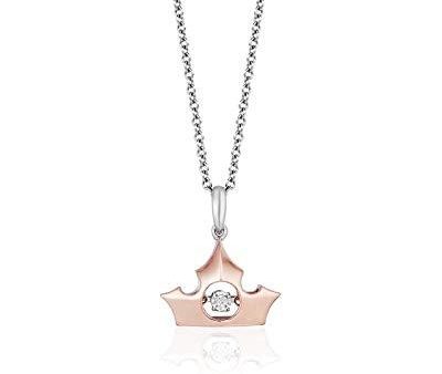 Enchanted Disney Fine Jewelry 10K Rose Gold and Sterling Silver with Diamond Accent Aurora Dancing Diamond Pendant Necklace on Sale