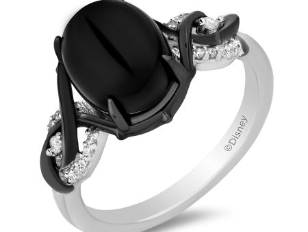 Enchanted Disney Fine Jewelry Black Rhodium Over Sterling Silver with 1 10 CTTW Diamonds and Black Onyx Maleficent Ring Online now