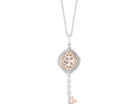 Enchanted Disney Fine Jewelry 14K Rose Gold over Sterling Silver with 1 10 CTTW Diamond and Morganite Aurora Key Pendant Necklace Fashion