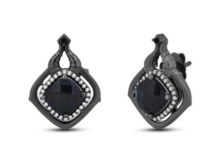 Enchanted Disney Fine Jewelry Black Rhodium Over Sterling Silver with 1 6 CTTW Diamonds and Black Onyx Maleficent Earrings Online now