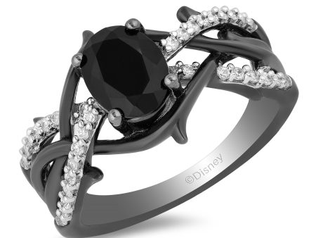 Enchanted Disney Fine Jewelry Black Rhodium over Sterling Silver with 1 5 CTTW Diamonds and Black Onyx Maleficent Ring Online Sale