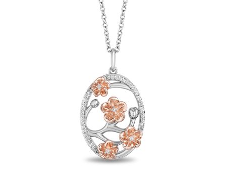 Enchanted Disney Fine Jewelry 14K Rose Gold Over Sterling Silver with 1 10 CTTW Diamond Mulan Plum Blossom Pendant Necklace Discount