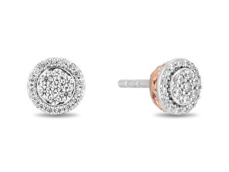 Enchanted Disney Fine Jewelry Sterling Silver and 10K Rose Gold with 1 6 CTTW Diamonds Belle Stud Earrings For Discount