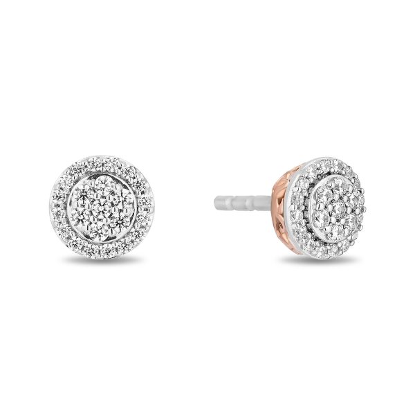 Enchanted Disney Fine Jewelry Sterling Silver and 10K Rose Gold with 1 6 CTTW Diamonds Belle Stud Earrings For Discount