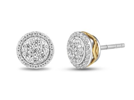 Enchanted Disney Fine Jewelry Sterling Silver and 10K Yellow Gold with 1 4 CTTW Diamonds Jasmine Stud Earrings Online now