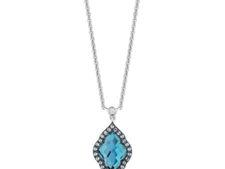 Enchanted Disney Fine Jewelry Black Rhodium Over Sterling Silver 1 3 CTTW Diamond and Special Cut Swiss Blue Topaz Jasmine Necklace For Discount