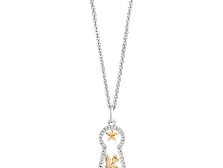 Enchanted Disney Fine Jewelry Sterling Silver and 10K Yellow Gold with 1 6 CTTW Diamonds Tinker Bell Pendant Necklace Cheap