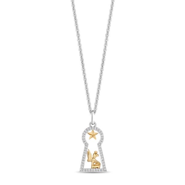 Enchanted Disney Fine Jewelry Sterling Silver and 10K Yellow Gold with 1 6 CTTW Diamonds Tinker Bell Pendant Necklace Cheap