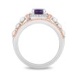 Enchanted Disney Fine Jewelry 14K Rose Gold Over Sterling Silver with 1 20 CTTW Diamonds and Amethyst and Fresh Water Pearl Little Mermaid 35th Anniversary Ariel Ring Online Hot Sale