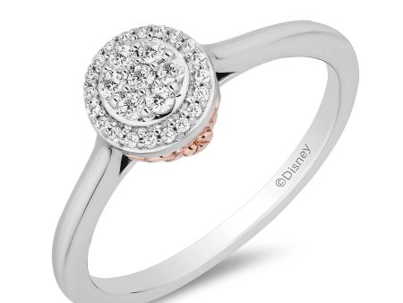 Enchanted Disney Fine Jewelry Sterling Silver and 10K Rose Gold with 1 6 CTTW Diamonds Belle Engagement Ring For Sale