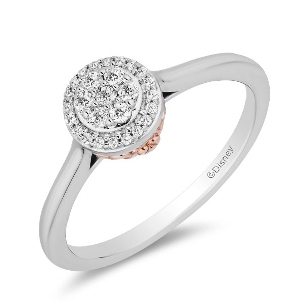 Enchanted Disney Fine Jewelry Sterling Silver and 10K Rose Gold with 1 6 CTTW Diamonds Belle Engagement Ring For Sale