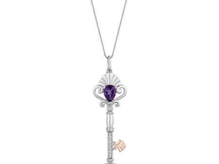 Enchanted Disney Fine Jewelry 14K Rose Gold Over Sterling Silver with Accent Diamonds and Amethyst Ariel Pendant Necklace Online Sale