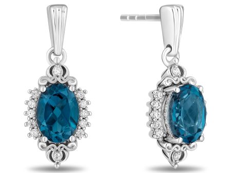 Enchanted Disney Fine Jewelry Sterling Silver with 1 8 CTTW Diamonds and London Blue Topaz Cinderella Earrings For Discount