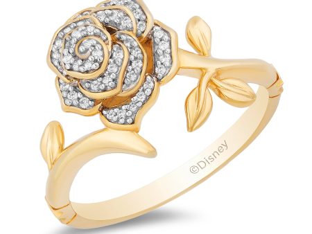 Enchanted Disney Fine Jewelry 10K Yellow Gold with 1 10 CTTW Diamonds Belle Rose Ring Sale