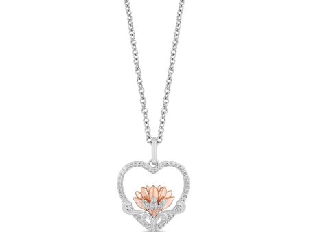 Enchanted Disney Fine Jewelry 14K Rose Gold Over Sterling Silver 1 5 CTTW Jasmine Lotus in Heart Pendant Necklace Sale