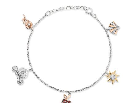 Enchanted Disney Fine Jewelry 14K Rose Gold and Yellow Gold Over Sterling Silver with 1 8 CTTW Diamonds and Garnet Majestic Princess Charm Bracelet For Discount