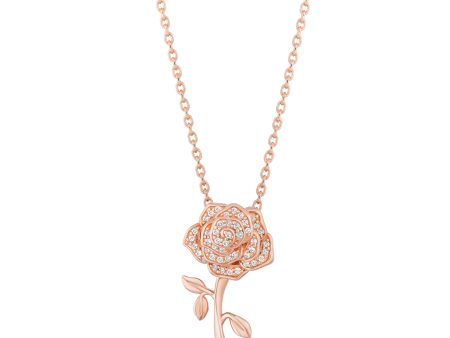 Enchanted Disney Fine Jewelry 10K Rose Gold with 1 10 CTTW Diamonds Belle Rose Pendant For Cheap