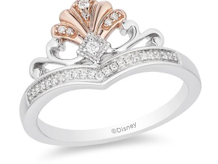 Enchanted Disney Fine Jewelry 14K Rose Gold Over Sterling Silver with 1 10 CTTW Ariel Shell Tiara Ring For Cheap