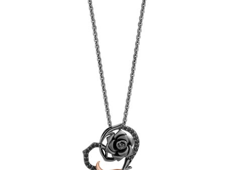 Enchanted Disney Fine Jewelry Sterling Silver and 10K Rose Gold with 1 6 CTTW Diamond Maleficent Heart Pendant Necklace Online now