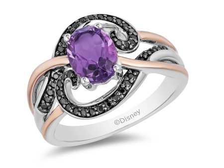 Enchanted Disney Fine Jewelry 14K Rose Gold over Sterling Silver  Black Rhodium with 1 5 CTTW Diamond and Amethyst Ursula Ring Fashion