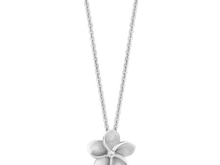 Enchanted Disney Fine Jewelry Sterling Silver with Accent Diamonds Moana Plumeria Flower Pendant Necklace Online now