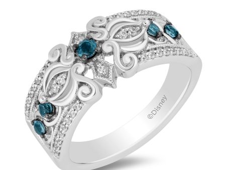 Enchanted Disney Fine Jewelry Sterling Silver with 1 6 CTTW Diamonds and London Blue Topaz Cinderella Ring Fashion