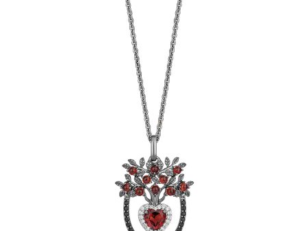 Enchanted Disney Fine Jewelry Black Rhodium Over Sterling Silver with 1 4 CTTW White and Black Diamonds and Garnet Evil Queen Dark Woods Pendant Necklace Online now