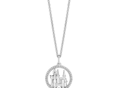 Enchanted Disney Fine Jewelry Sterling Silver with 1 10 CTTW Diamonds and London Blue Topaz Cinderella Castle Pendant Necklace Online now