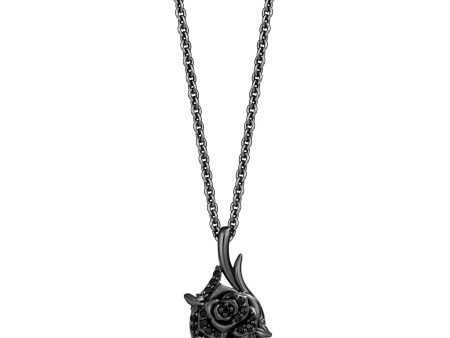 Enchanted Disney Fine Jewelry Black Rhodium Over Sterling Silver with 1 6 CTTW Diamonds Maleficent Thorny Rose Pendant Necklace For Cheap