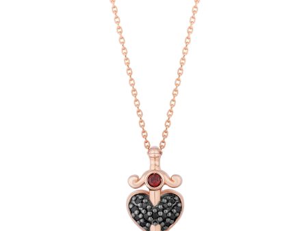 Enchanted Disney Fine Jewelry 10K Rose Gold with 1 10 CTTW Diamonds and Garnet Evil Queen Heart Pendant Necklace Online