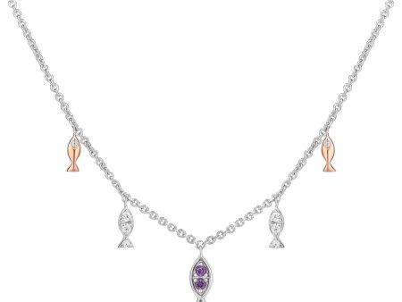 Enchanted Disney Fine Jewelry 14K Rose Gold Over Sterling Silver with 1 10 CTTW Diamonds and Amethyst Ariel Necklace Fashion