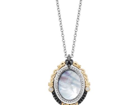 Enchanted Disney Fine Jewelry Sterling Silver and 10k Yellow Gold with 1 6 CTTW Diamond and Mother of Pearl Snow White Mirror Pendant Necklace Sale