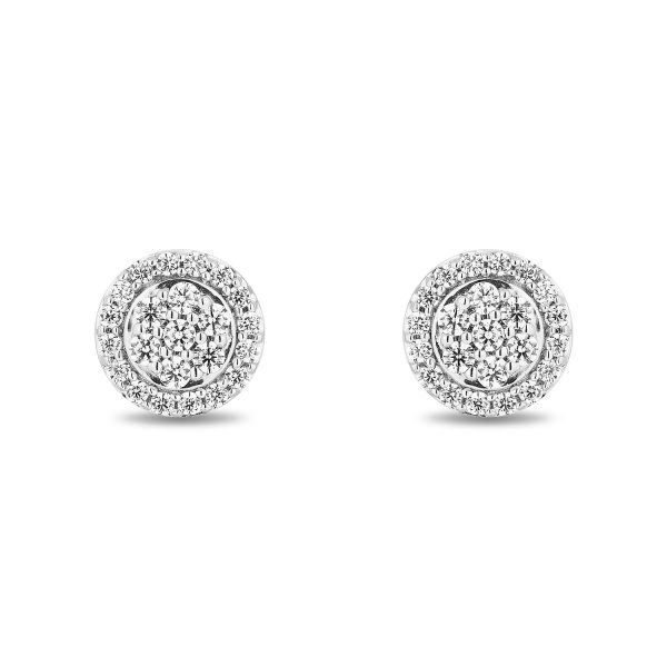 Enchanted Disney Fine Jewelry Sterling Silver and 10K Rose Gold with 1 6 CTTW Diamonds Belle Stud Earrings For Discount