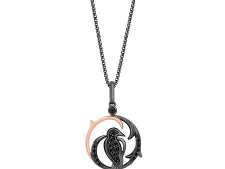 Enchanted Disney Fine Jewelry Black Rhodium and 14K Rose Gold Over Sterling Silver with 1 6 CTTW Diamonds Maleficent Pendant Necklace For Cheap