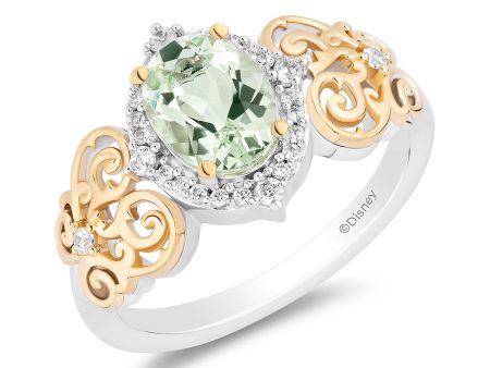 Enchanted Disney Fine Jewelry 14K Yellow Gold Over Sterling Silver with 1 8 CTTW  Diamonds and Green Amethyst  Tiana Ring For Cheap