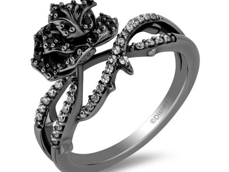 Enchanted Disney Fine Jewelry Black Rhodium Over Sterling Silver with 3 8 CTTW White Diamonds and Black Diamonds Maleficent Ring Online now