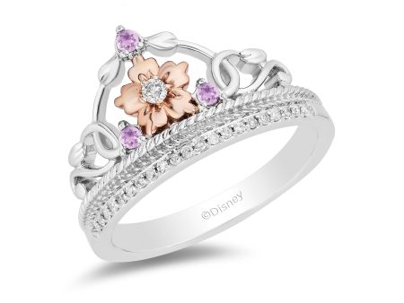 Enchanted Disney Fine Jewelry 14K Rose Gold over Sterling Silver with 1 10 CTTW Rose-de-France Rapunzel Ring Discount