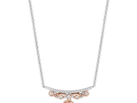 Enchanted Disney Fine Jewelry 14K Rose Gold Over Sterling Silver with 1 6 CTTW Diamonds Belle Necklace Online now