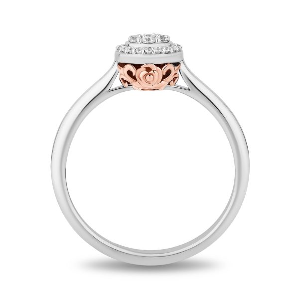 Enchanted Disney Fine Jewelry Sterling Silver and 10K Rose Gold with 1 6 CTTW Diamonds Belle Engagement Ring For Sale