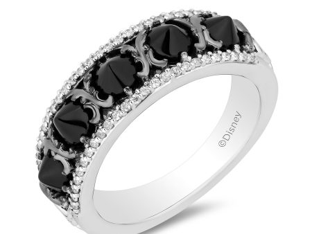 Enchanted Disney Fine Jewelry Black Rhodium Over Sterling Silver with 1 6 CTTW Diamonds and Black Onyx Maleficent Ring Cheap