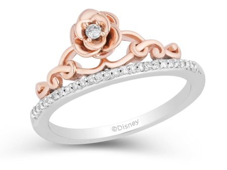 Enchanted Disney Fine Jewelry 14K Rose Gold over Sterling Silver with 1 10 CTTW Diamonds Belle Rose Ring Online