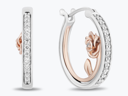 Enchanted Disney Fine Jewelry 14K Rose Gold Over Sterling Silver with 1 5 CTTW Diamonds Belle Hoop Earrings Online now