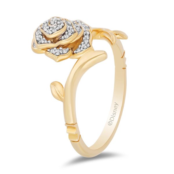 Enchanted Disney Fine Jewelry 10K Yellow Gold with 1 10 CTTW Diamonds Belle Rose Ring Sale