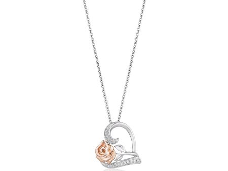 Enchanted Disney Fine Jewelry 14K Rose Gold Over Sterling Silver 1 10 CTTW Belle Rose Pendant Necklace Online now