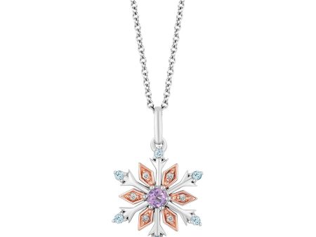 Enchanted Disney Fine Jewelry 14K Rose Gold over Sterling Silver 1 20 CTTW Diamond with Swiss Blue Topaz and Rose De France Elsa Snowflake Pendant Necklace Cheap