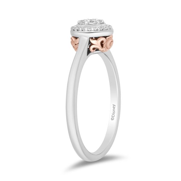 Enchanted Disney Fine Jewelry Sterling Silver and 10K Rose Gold with 1 6 CTTW Diamonds Belle Engagement Ring For Sale