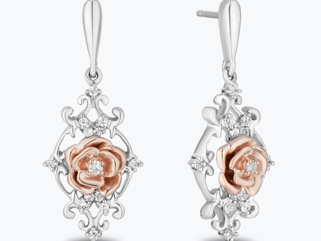 Enchanted Disney Fine Jewelry 14K Rose Gold Over Sterling Silver with 1 10 CTTW Diamonds Belle Earrings Online now