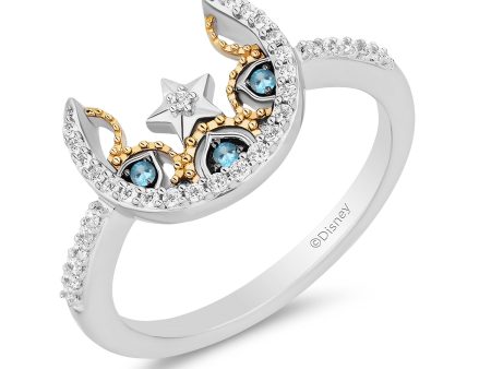 Enchanted Disney Fine Jewelry  Black Rhodium Over Sterling Silver and 10K Yellow Gold with 1 6 CTTW Diamonds and Swiss Blue Topaz Jasmine Moon with Star Ring Online