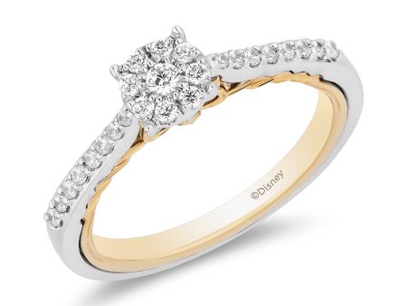 Enchanted Disney Fine Jewelry 10K White Gold and Yellow Gold with 1 3 CTTW Diamonds Rapunzel Engagement Ring on Sale